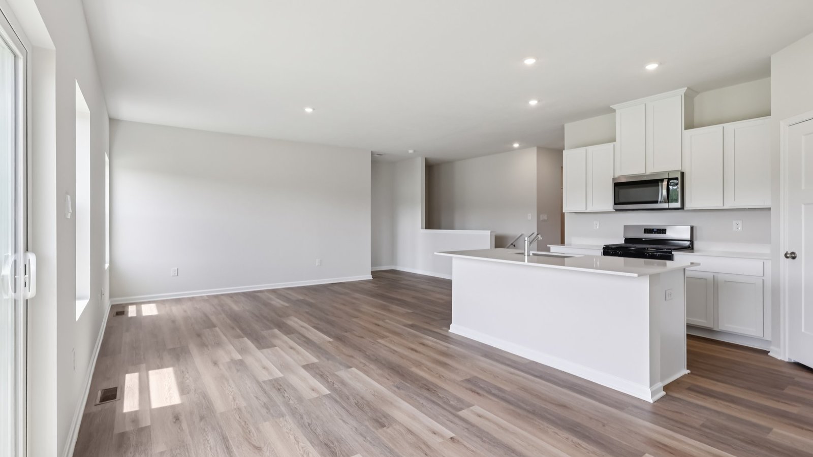 Kitchen area into dining area