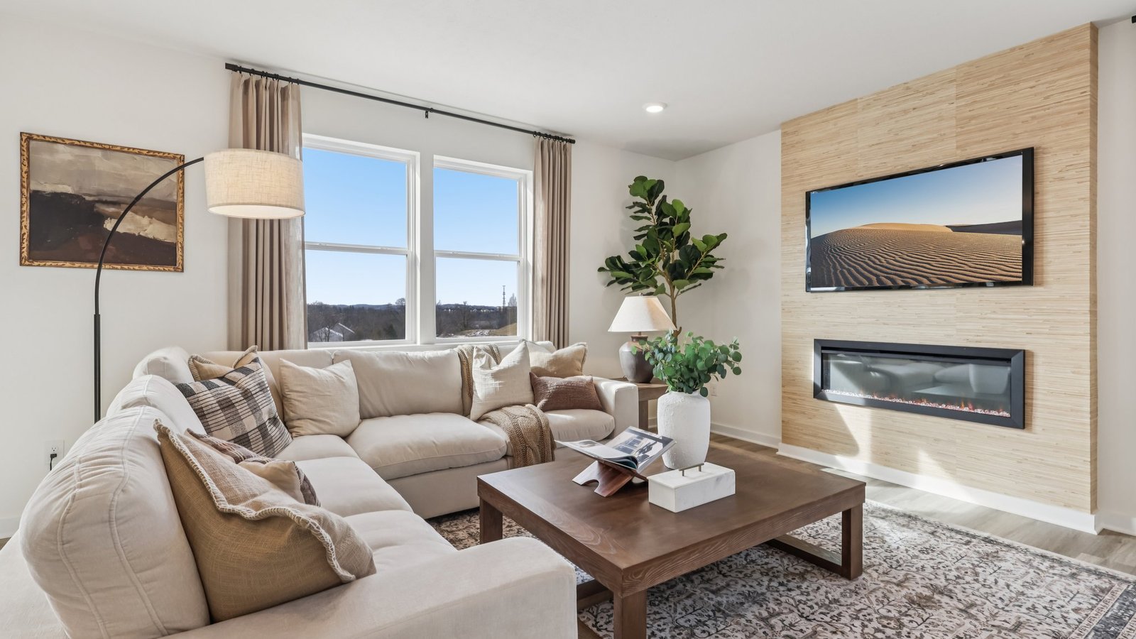 Galen living room with fire place