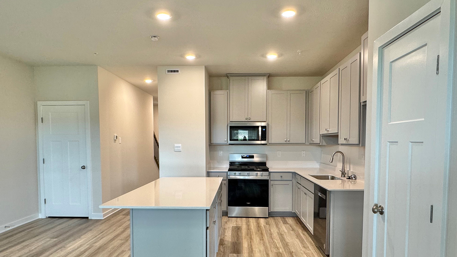 kitchen with gray cabinets