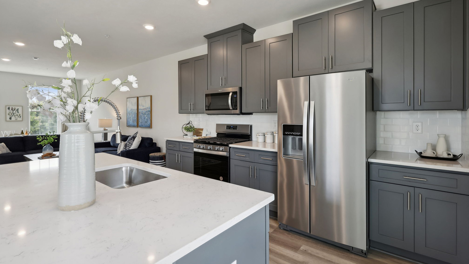Kitchen with gray cabinets