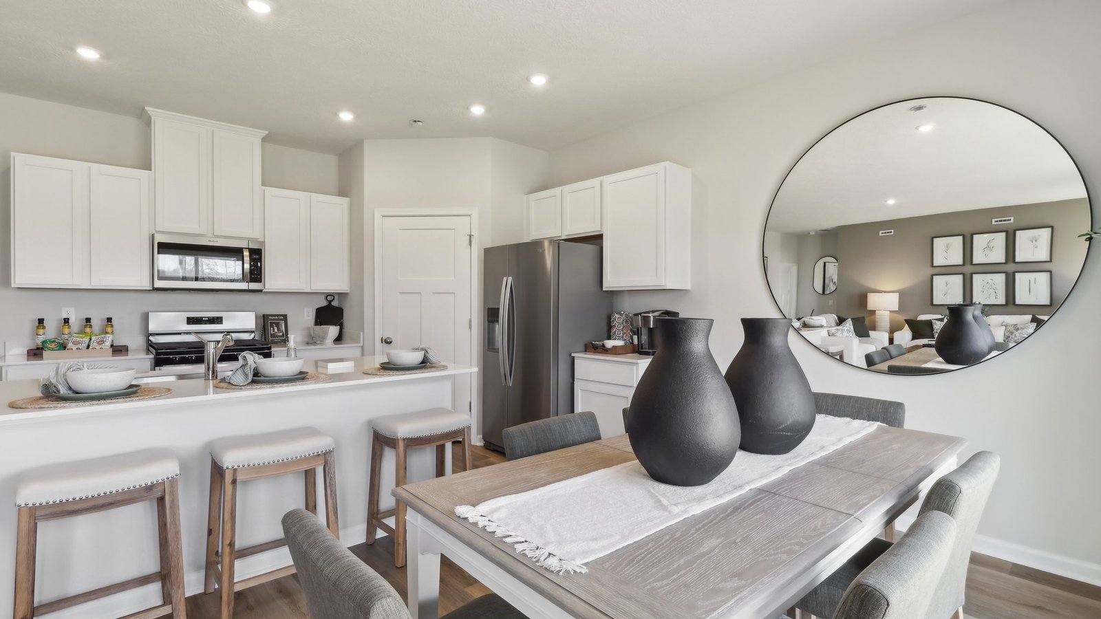 dining area into kitchen