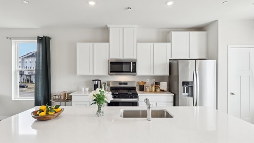 regent kitchen with white cabinets and countertops