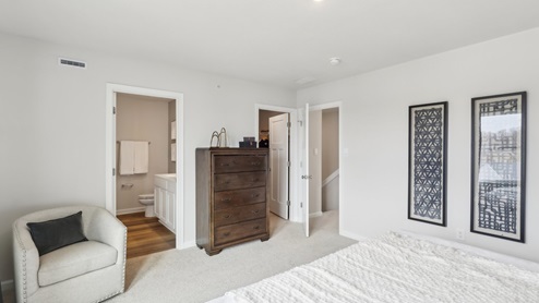 primary suite with closet and full bath