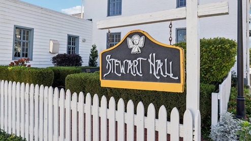 Sewart Hall sign