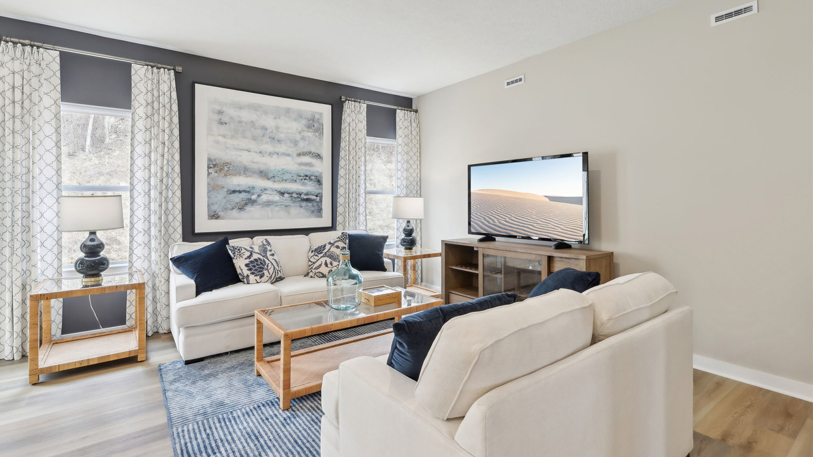 living room with large windows