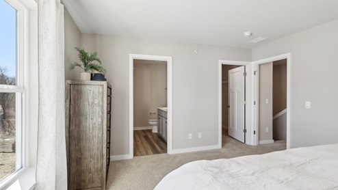 Primary suite with closet and bath entrances