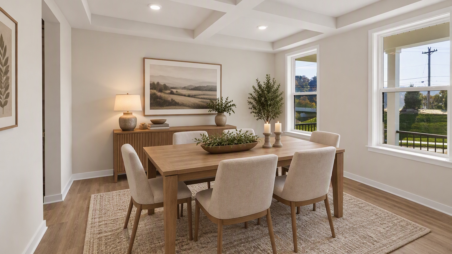Flex room staged as a dining room