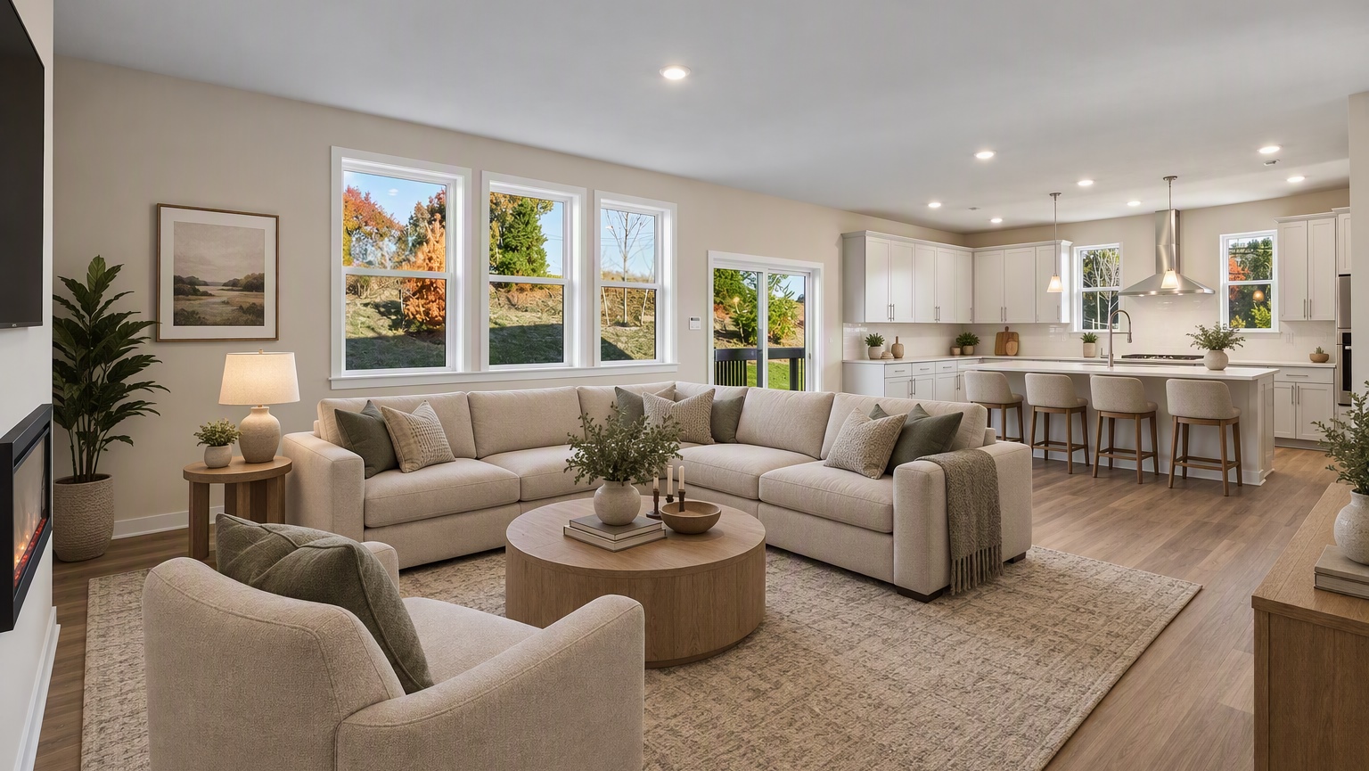 Living room space virtually staged