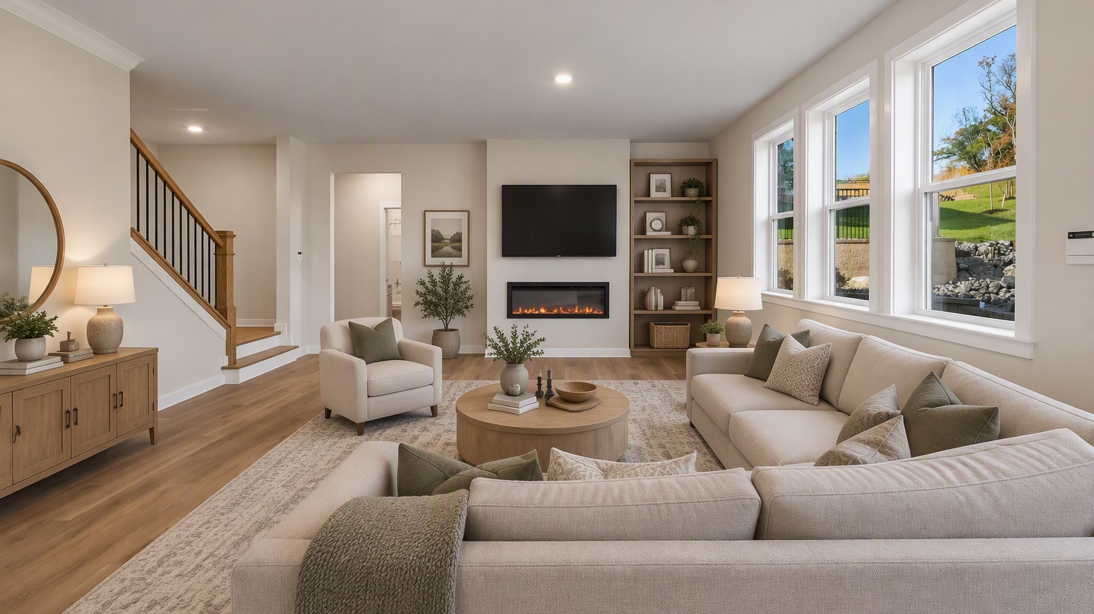 Living room area virtually staged