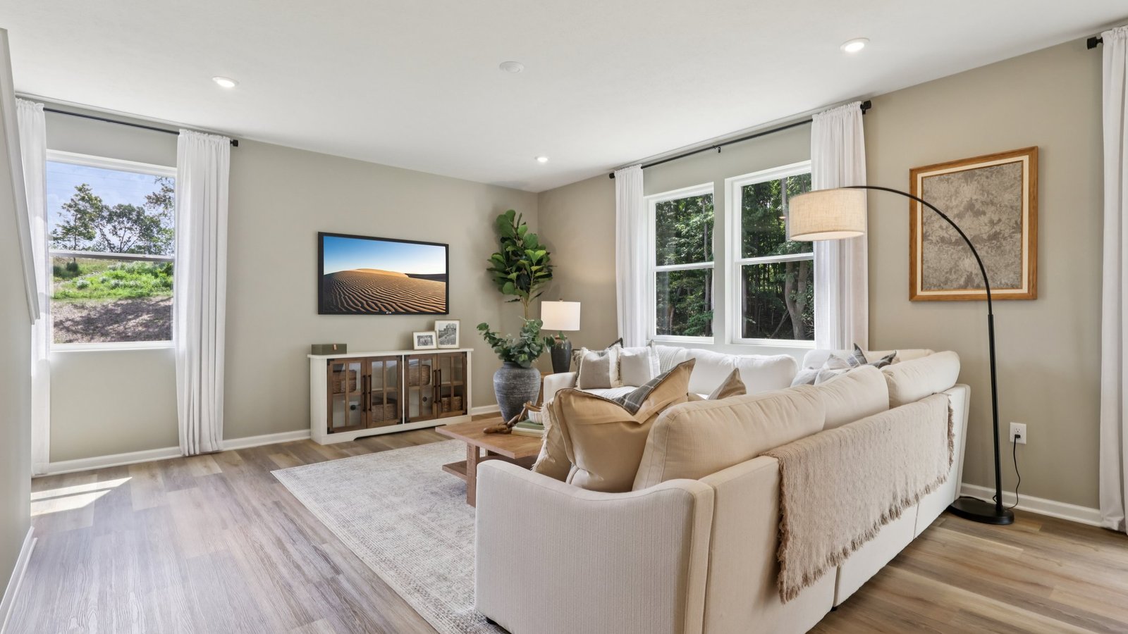 living room with large windows