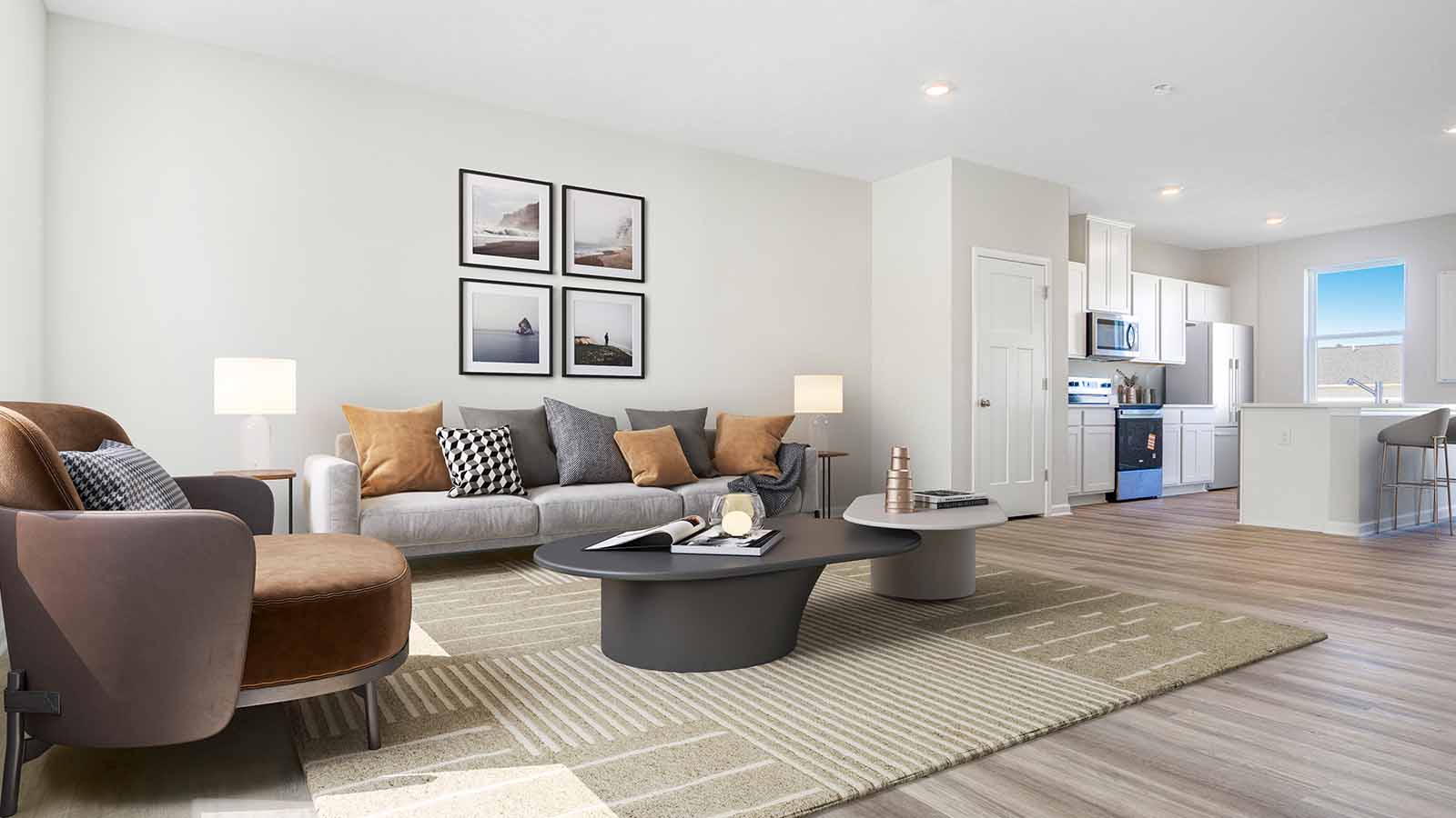 living room and kitchen