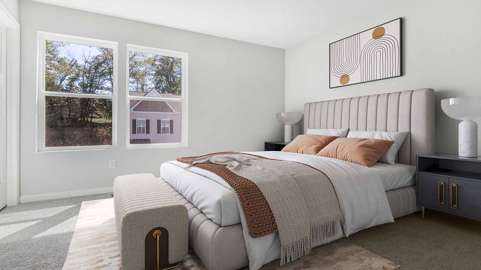 primary bedroom staged