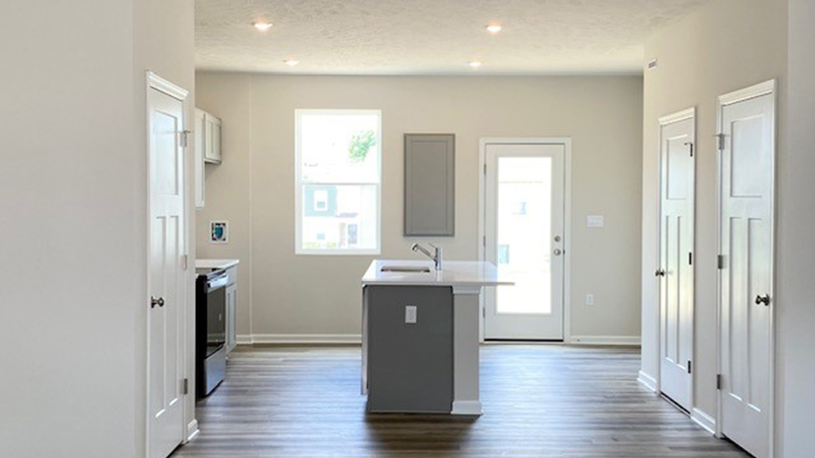 living room into kitchen