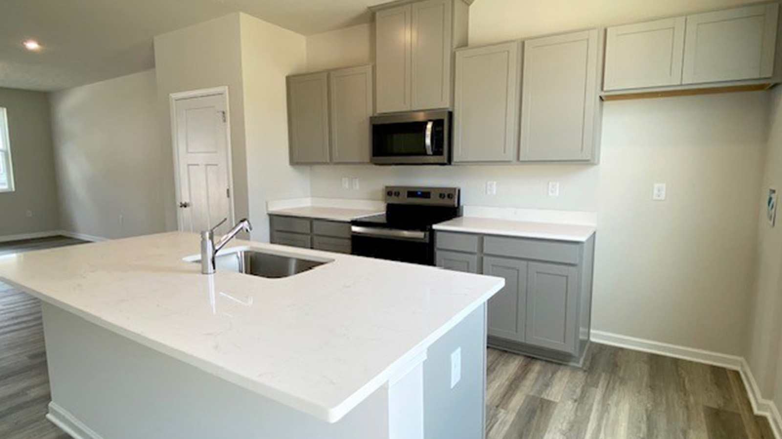 kitchen with grey cabinets