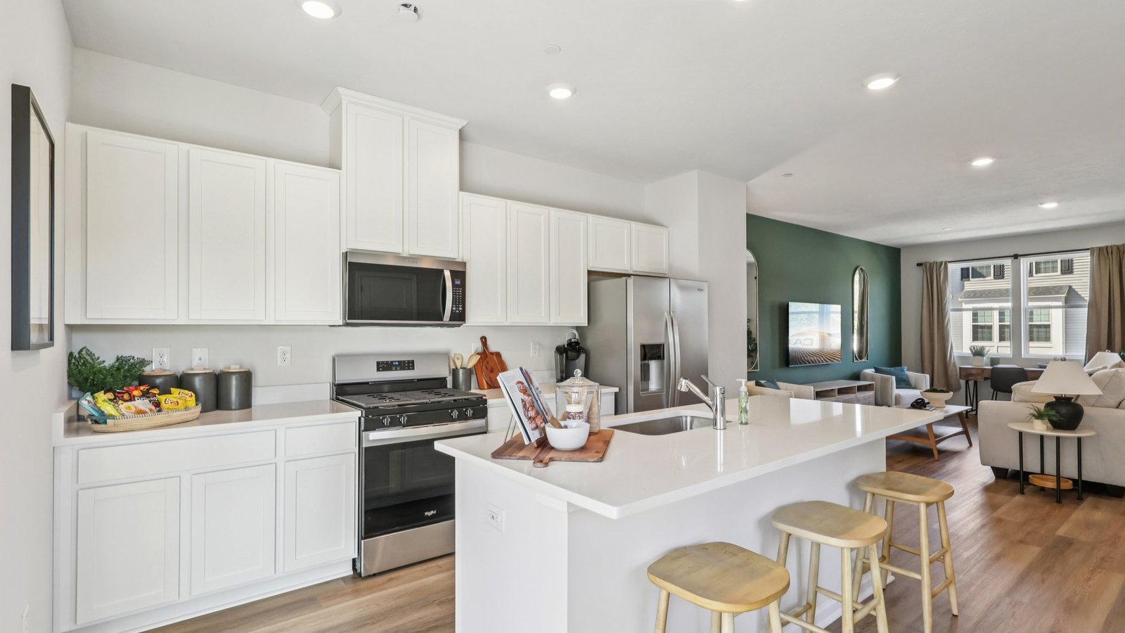 Kitchen with long island