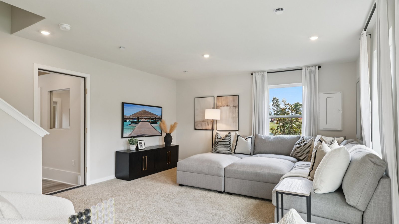 finished lower level with garage door access