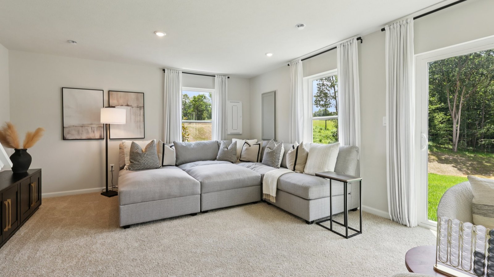 finished lower level with sliding glass door