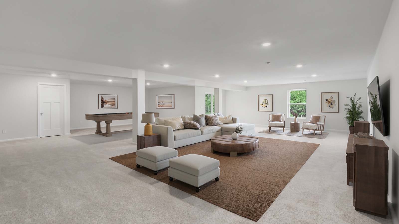 Finished basement staged