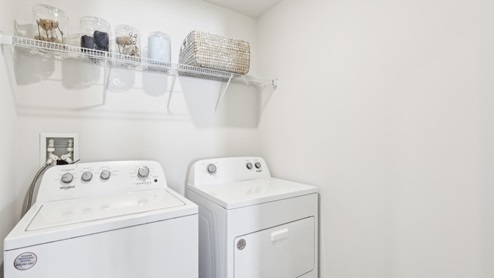 Laundry room with coated wire shelving