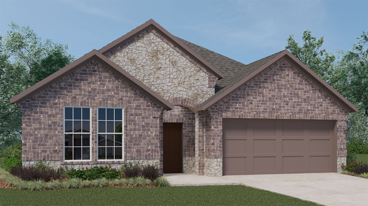 rendering of single story home with brick