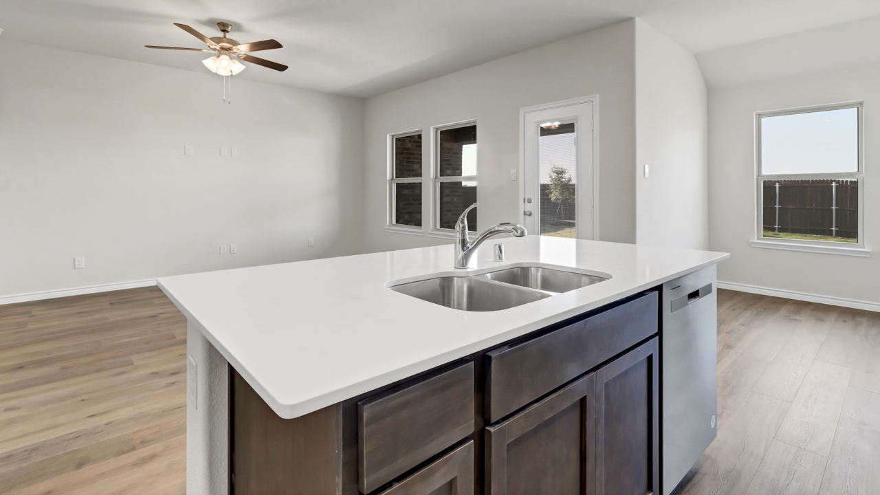 large kitchen island overlooking living area