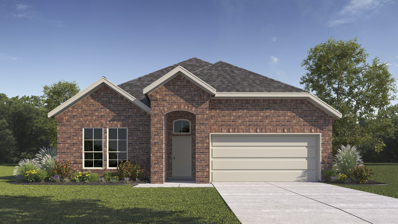 rendering of one story home with brick exterior