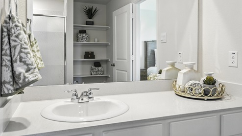 bathroom with a vanity sink and mirror above it
