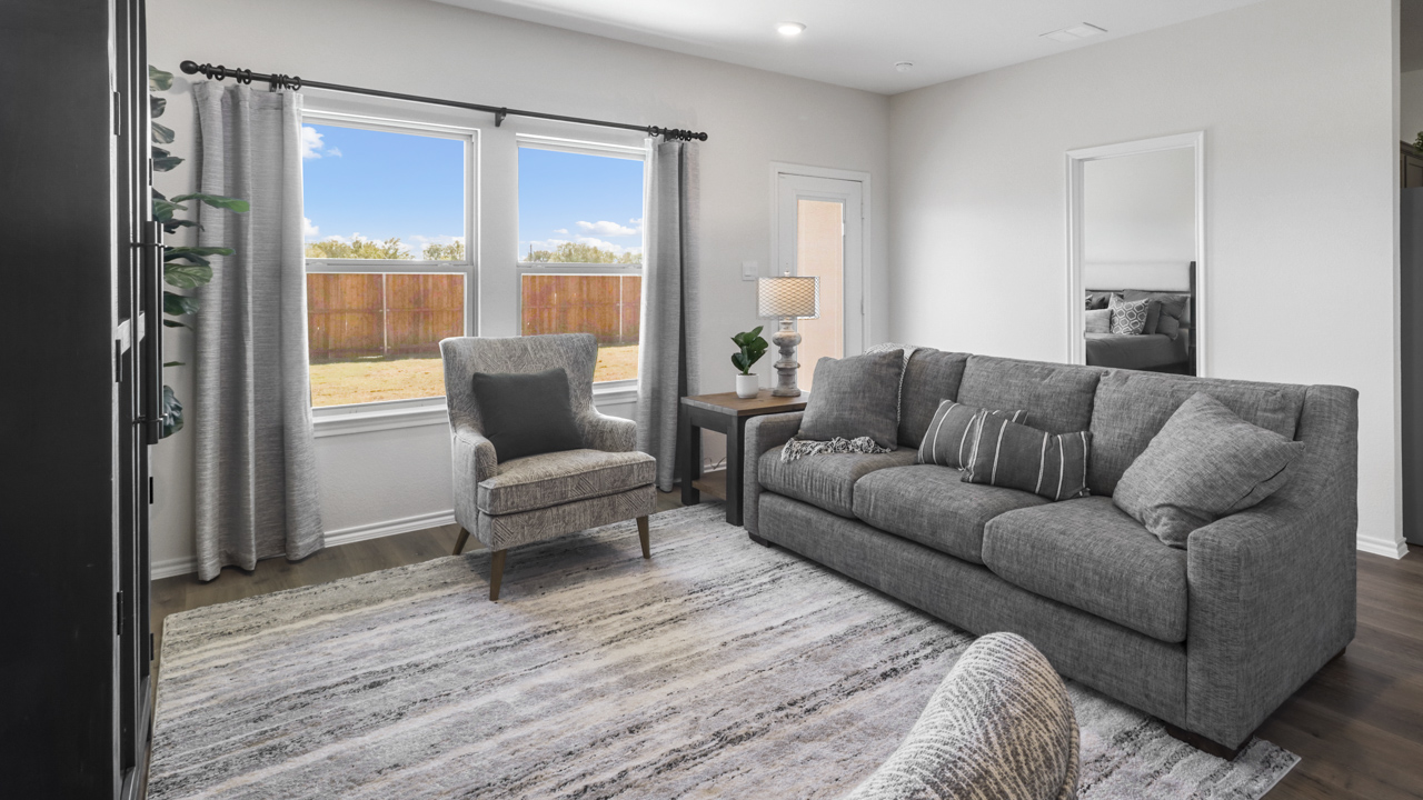 living room with large windows