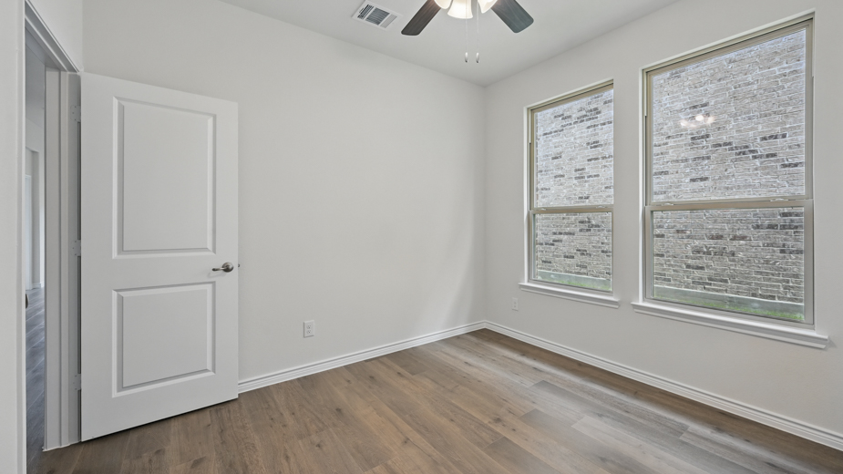 study area with hardwood floors