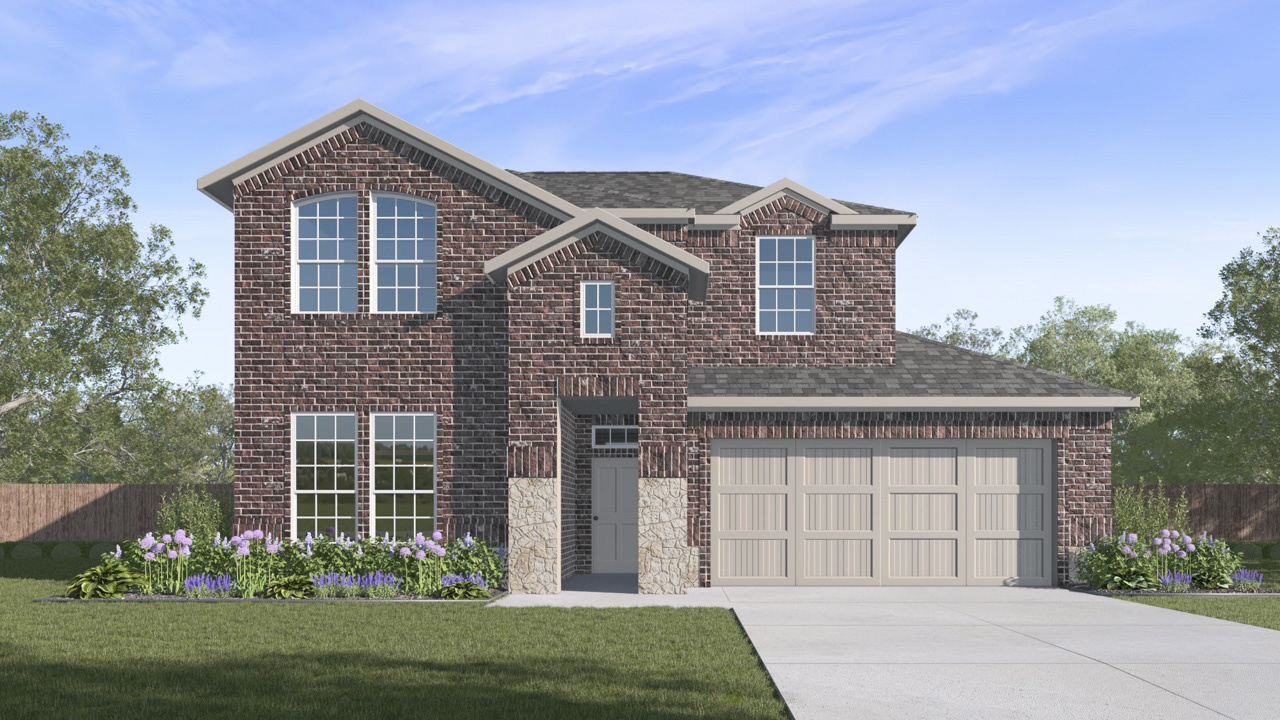 2 story house rendering with 2 car garage