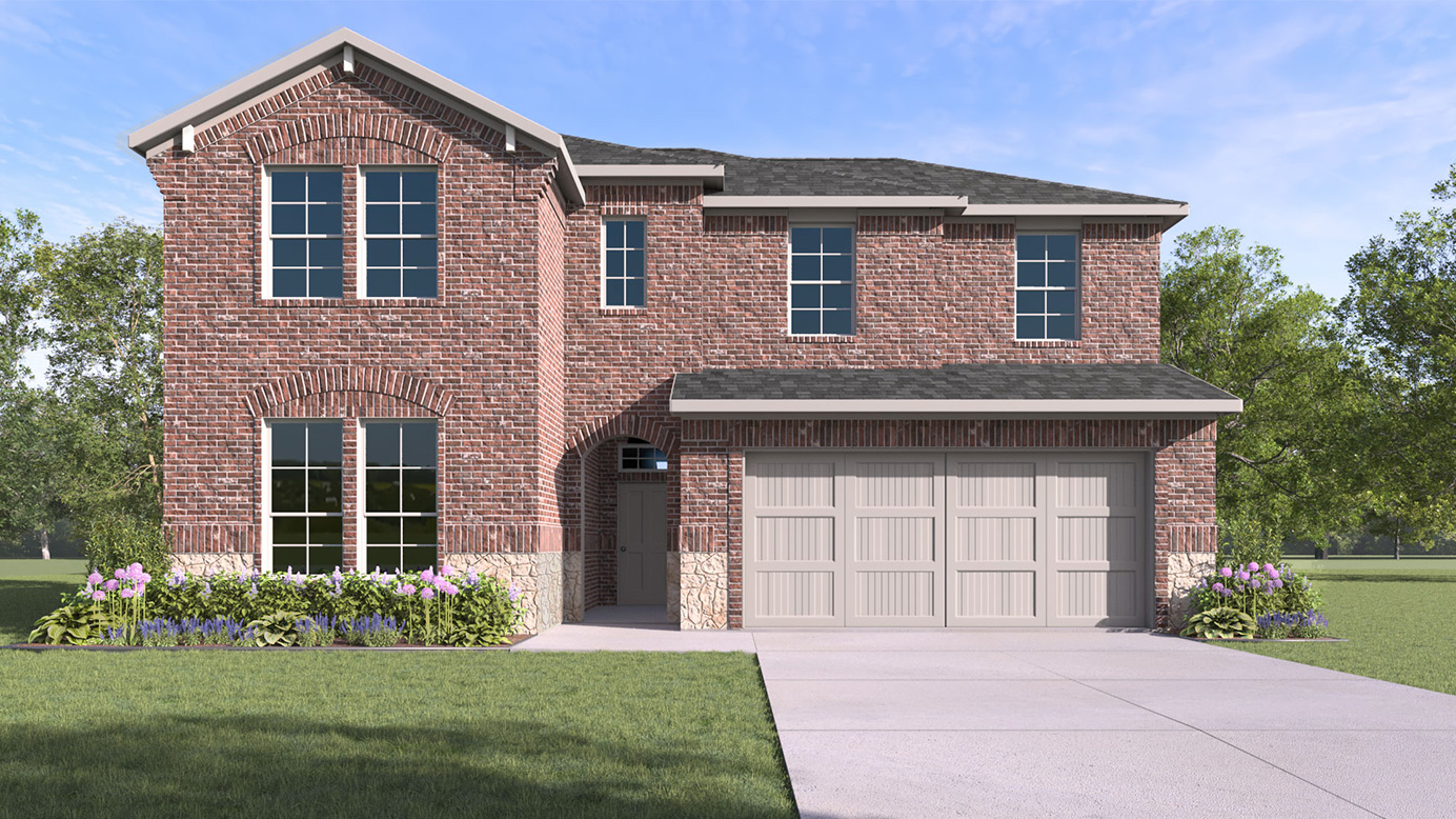 2 story house rendering with 2 car garage