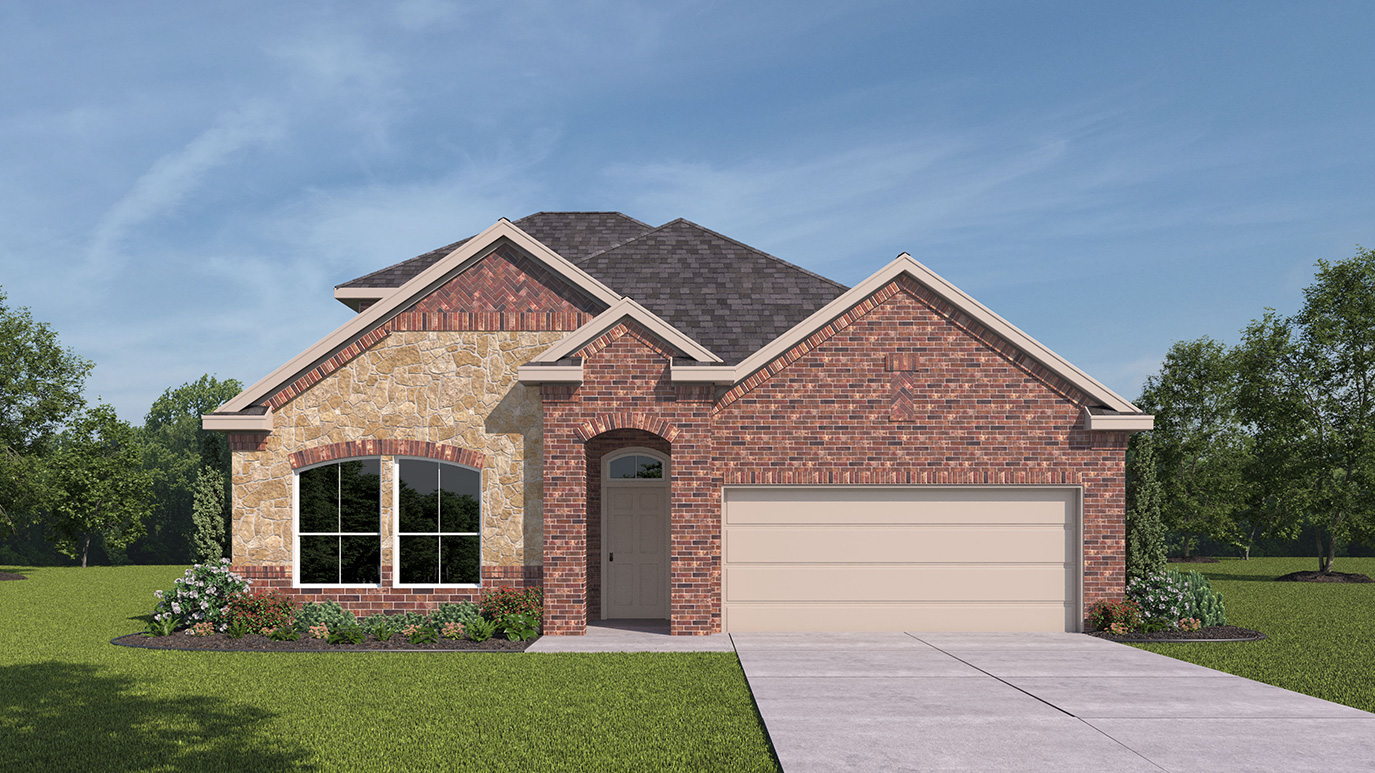 single story house rendering with 2 car garage