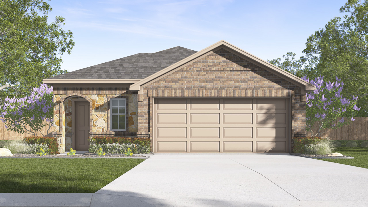 render of single story home with 2 car garage