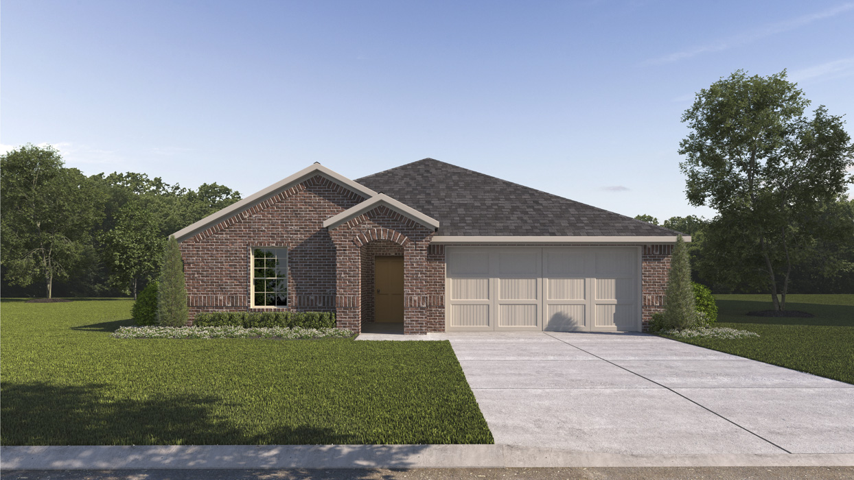 render of single story home with 2 car garage