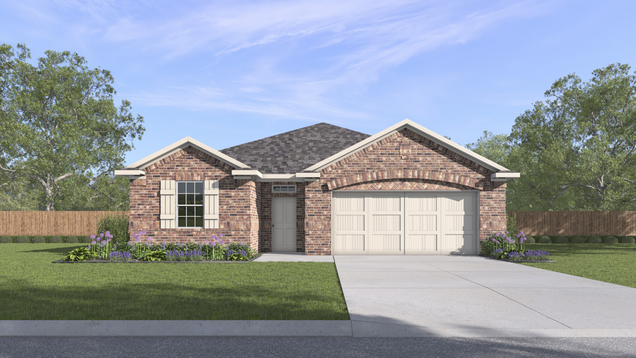 render of single story home with 2 car garage