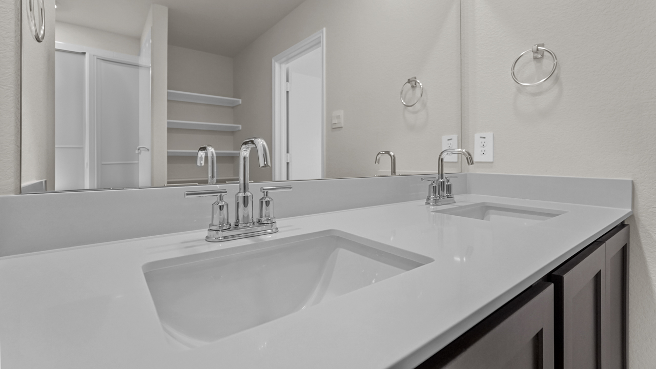 close up of primary bathroom vanity with sink