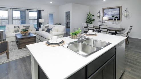 Valor farms amenities model kitchen and living
