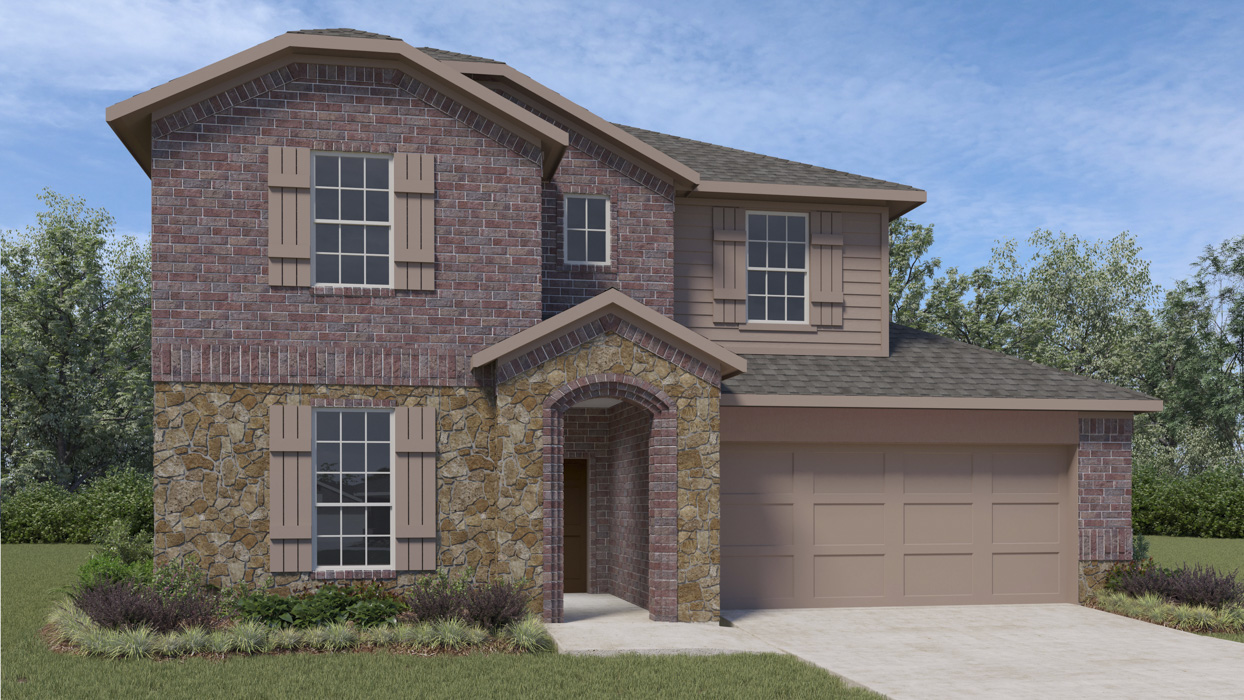 2 story house rendering with 2 car garage