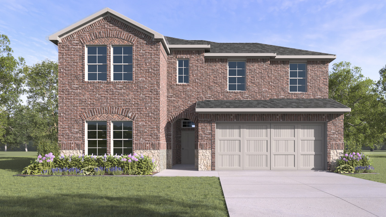 rendering of two story home with brick exterior