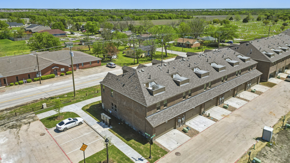 aerial image of townhome block