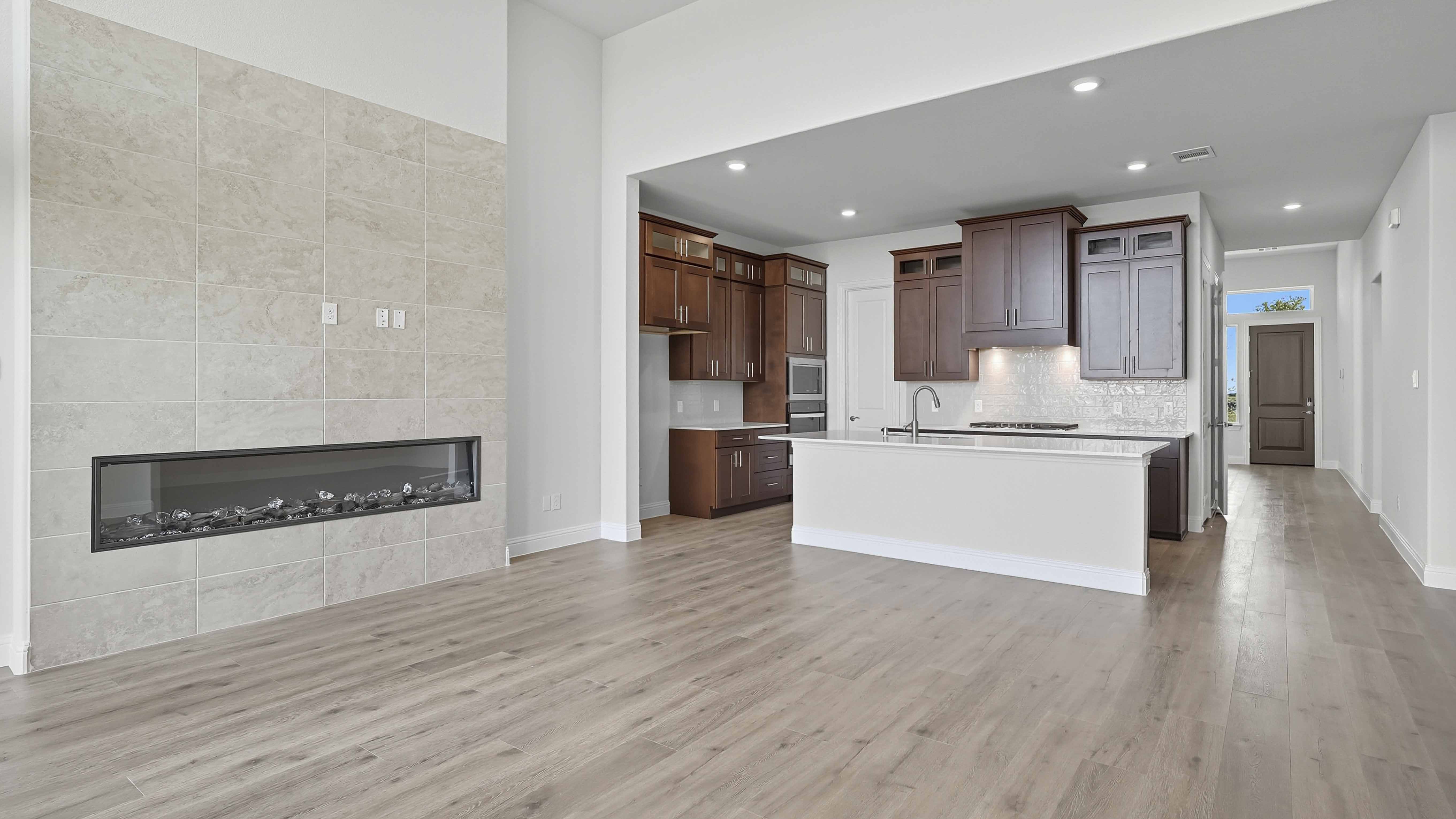 kitchen island and living area
