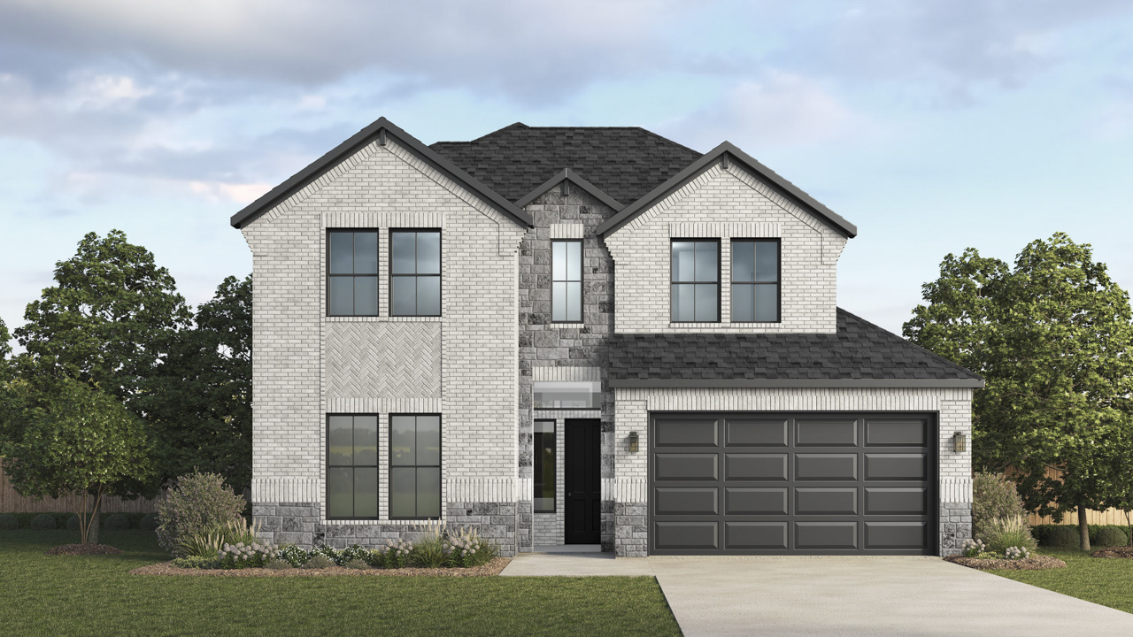 2 story home rendering with 2 car garage