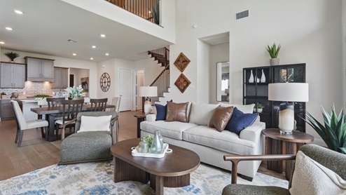 Interior living room open to dining area