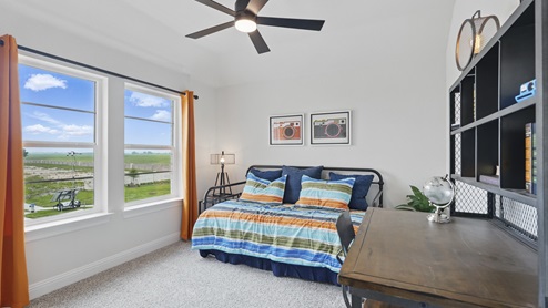 Interior bedroom with large window