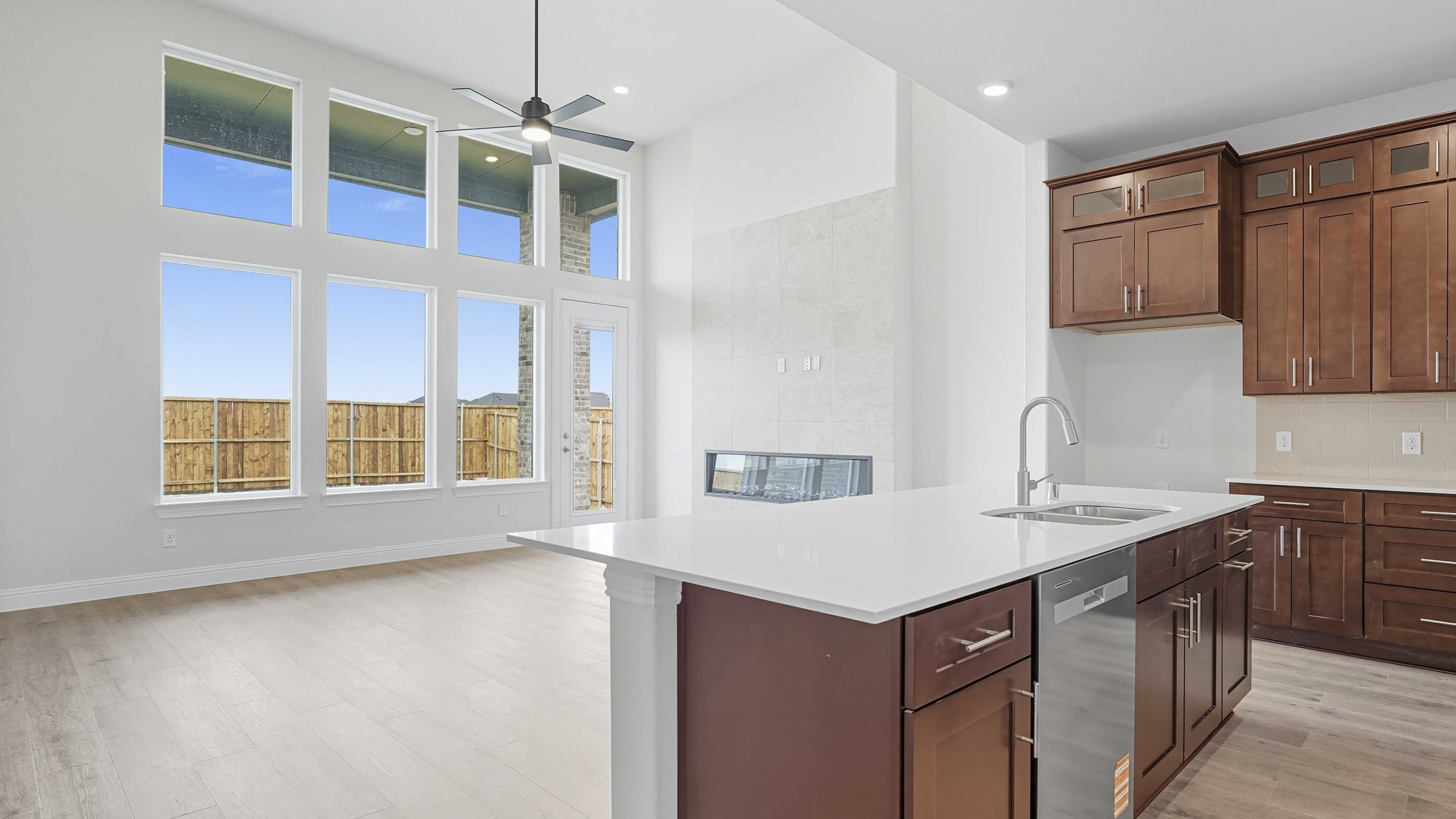 kitchen and open concept living area