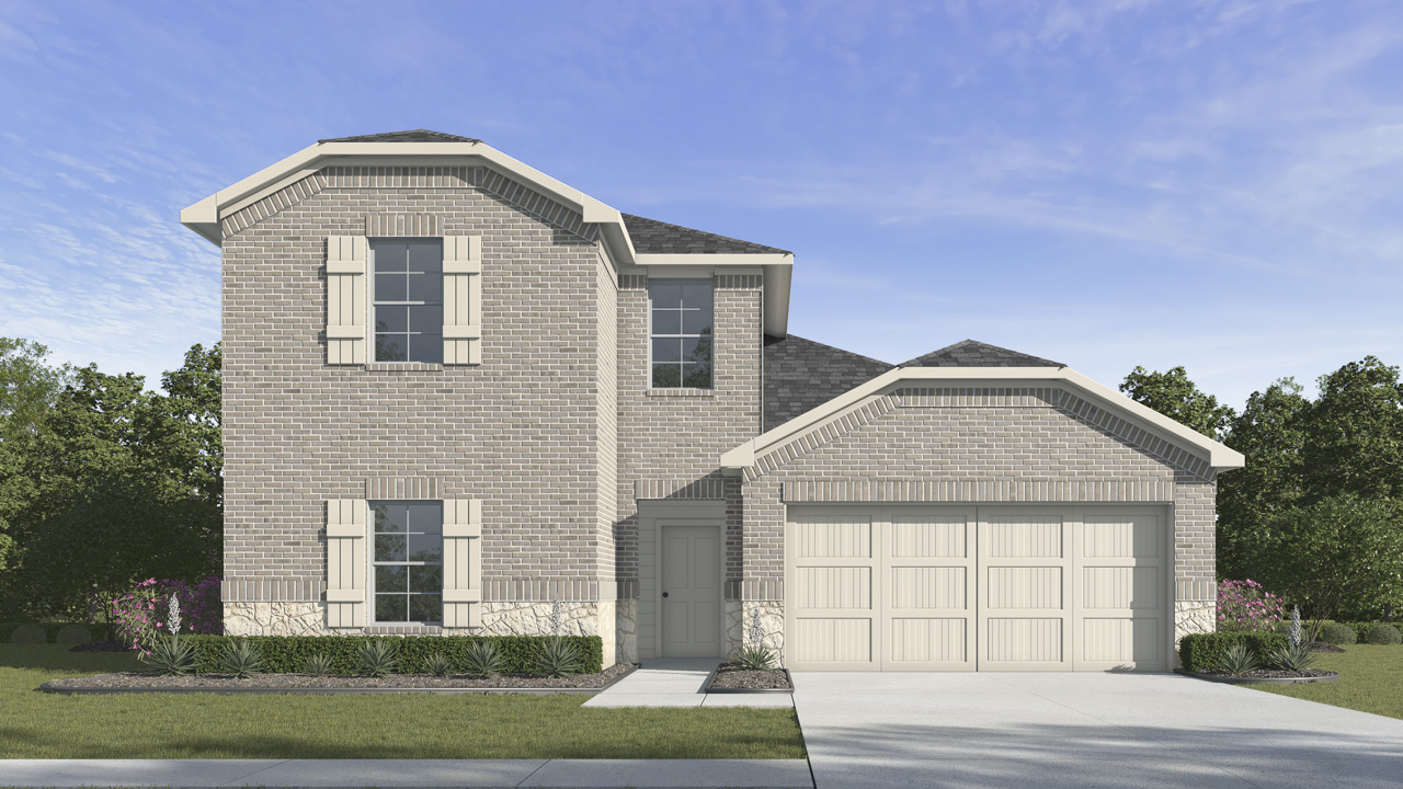2 story house rendering with 2 car garage