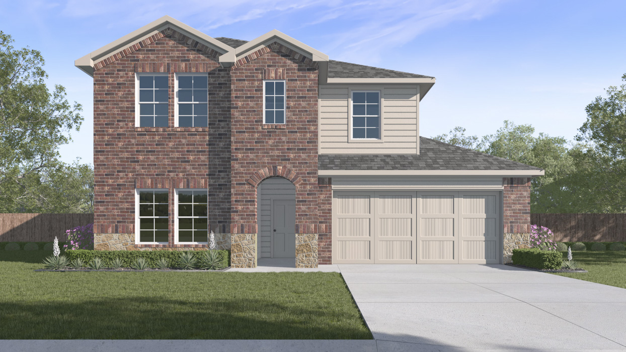 2 story house rendering with 2 car garage