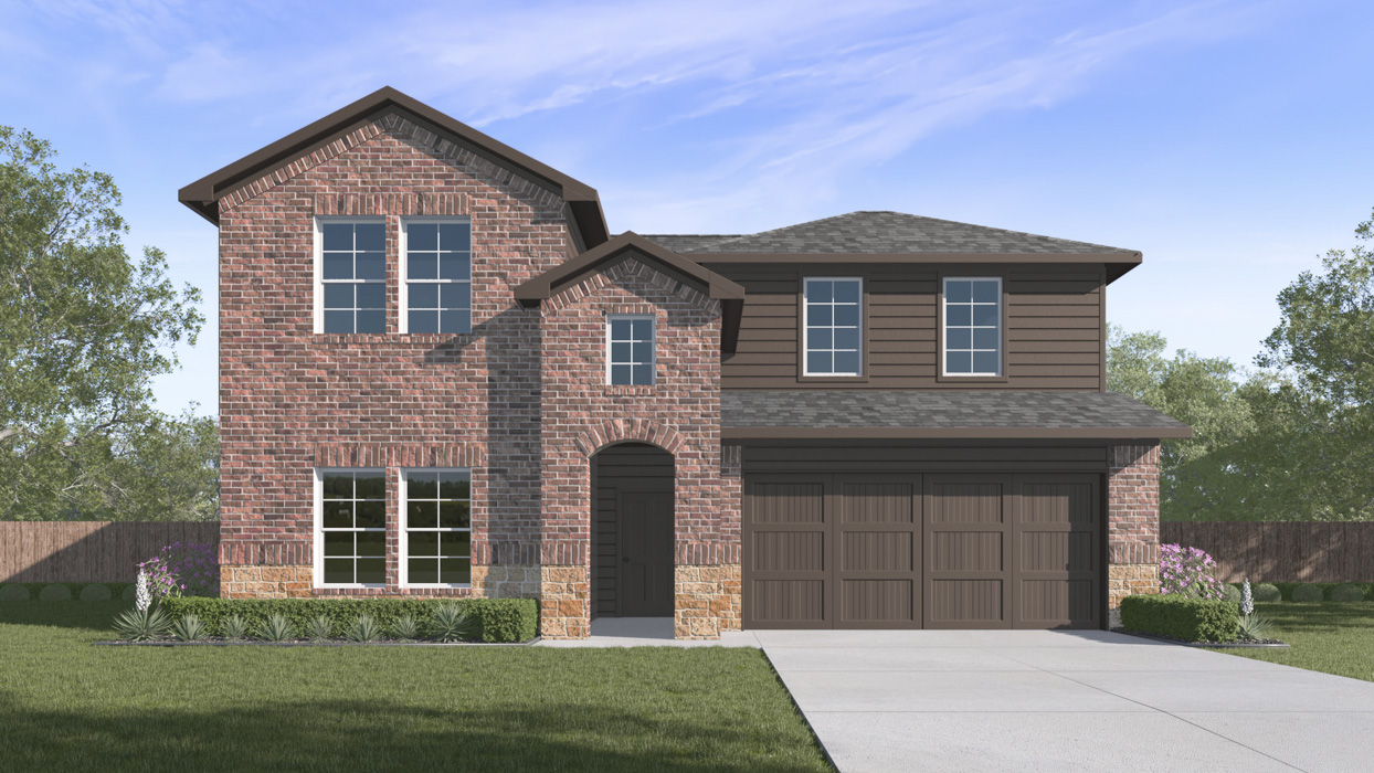 2 story house rendering with 2 car garage