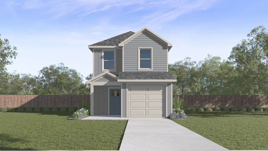 2 story house rendering with 2 car garage