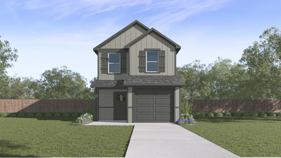 2 story house rendering with 1 car garage